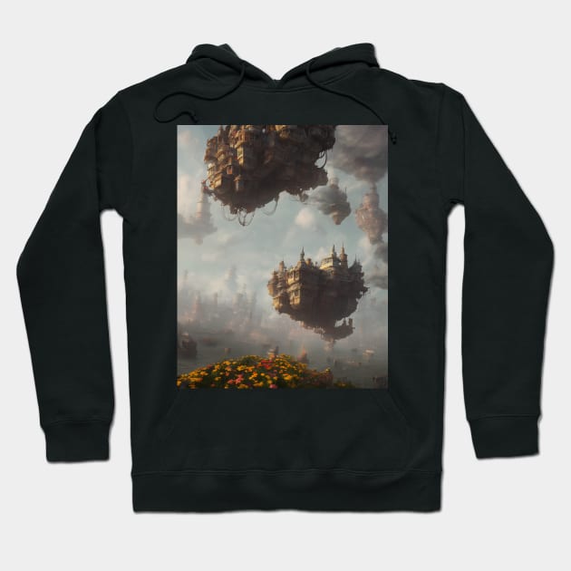 Floating Abstract city With Colorful flowers Hoodie by Trip Tank